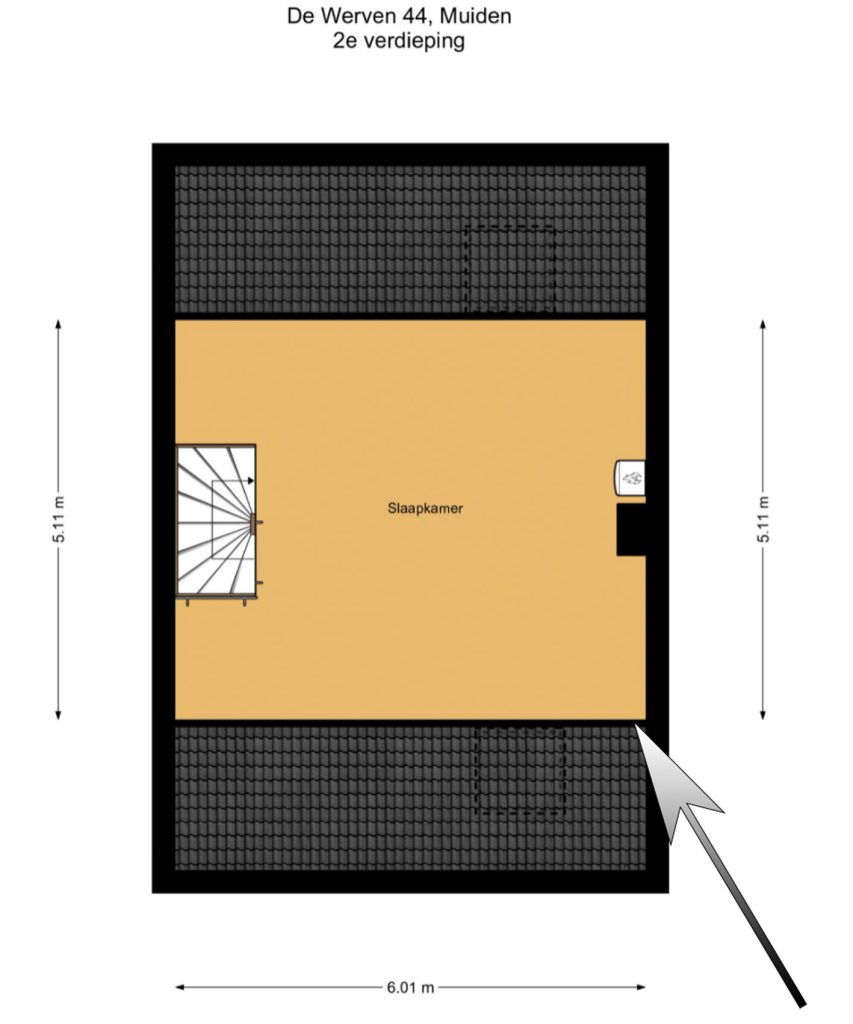 Plattegrond slaapkamer zolder de Werven Muiden