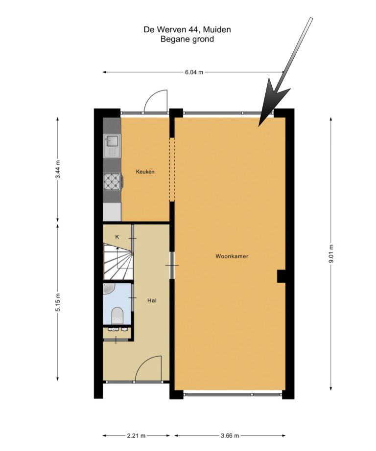 Plattegrond woonkamer de Werven Muiden